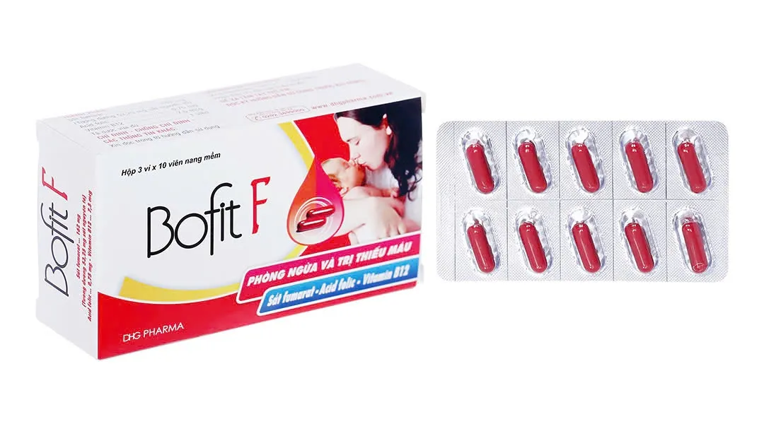 Bofit F DHG (H/30v) – Viên nang bổ máu sắt fumarat + acid folic + B₁₂, hỗ trợ phòng và điều trị thiếu máu
